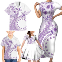 Kia Orana Cook Islands Family Matching Short Sleeve Bodycon Dress and Hawaiian Shirt Tiare and Stars - Lavender LT7 - Polynesian Pride