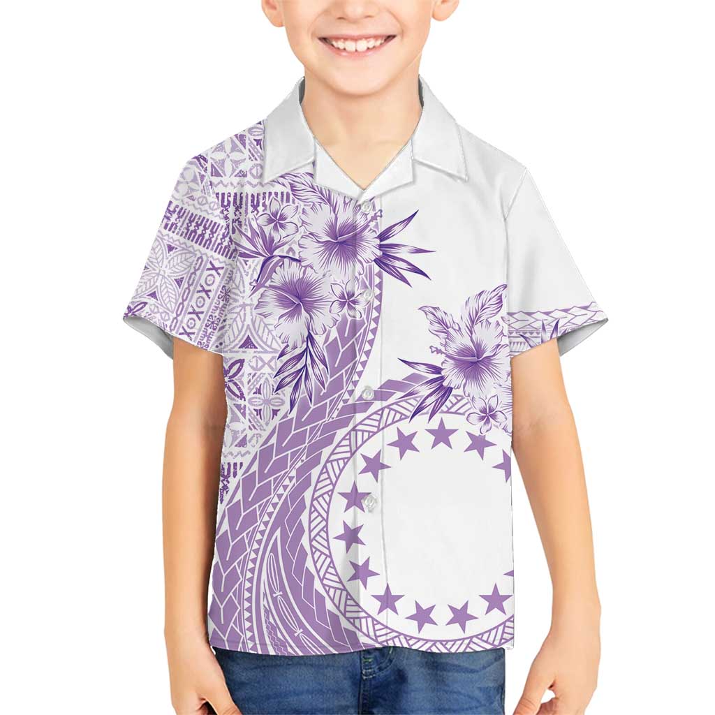 Kia Orana Cook Islands Family Matching Tank Maxi Dress and Hawaiian Shirt Tiare and Stars - Lavender LT7 Son's Shirt Lavender - Polynesian Pride
