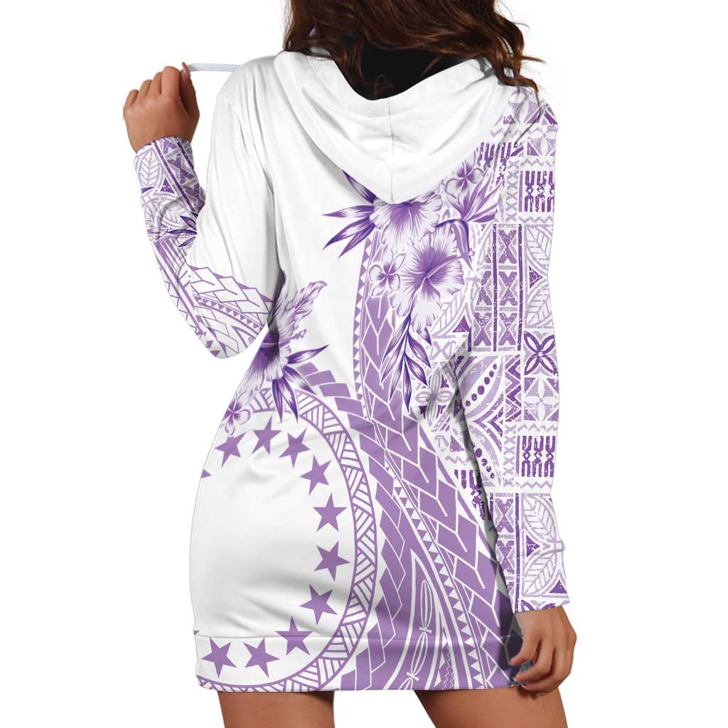 Kia Orana Cook Islands Hoodie Dress Tiare and Stars - Lavender LT7 - Polynesian Pride