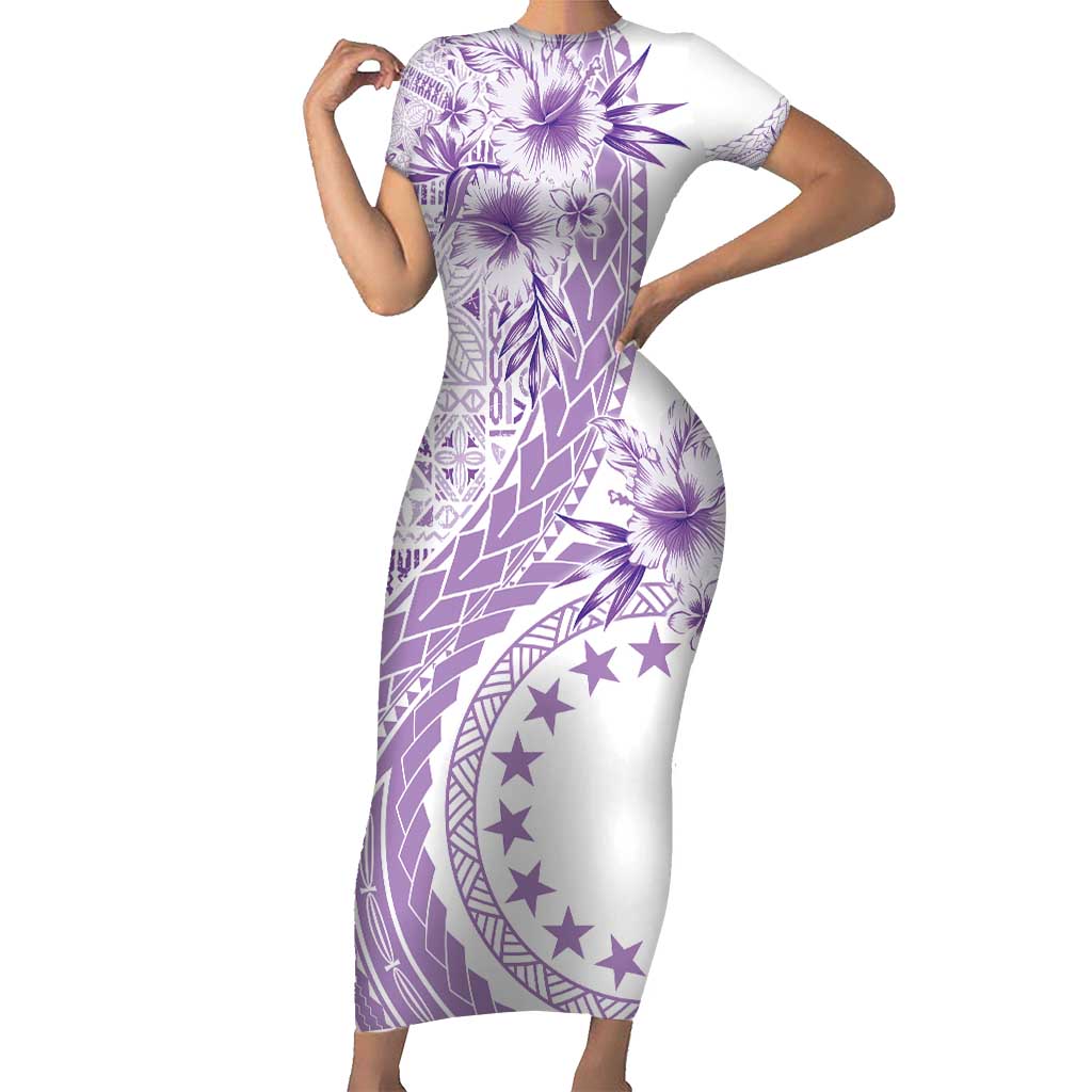 Kia Orana Cook Islands Short Sleeve Bodycon Dress Tiare and Stars - Lavender LT7 Long Dress Lavender - Polynesian Pride