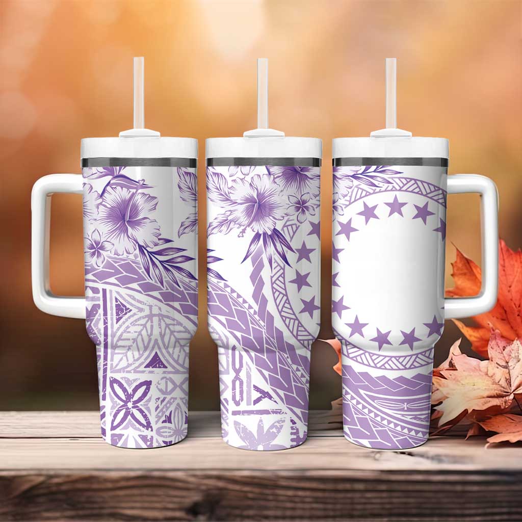 Kia Orana Cook Islands Tumbler With Handle Tiare & Stars - Lavender