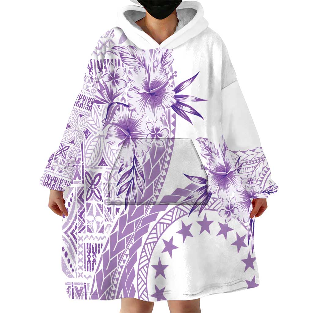 Kia Orana Cook Islands Wearable Blanket Hoodie Tiare and Stars - Lavender LT7 - Polynesian Pride