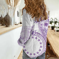 Kia Orana Cook Islands Women Casual Shirt Tiare and Stars - Lavender LT7 - Polynesian Pride