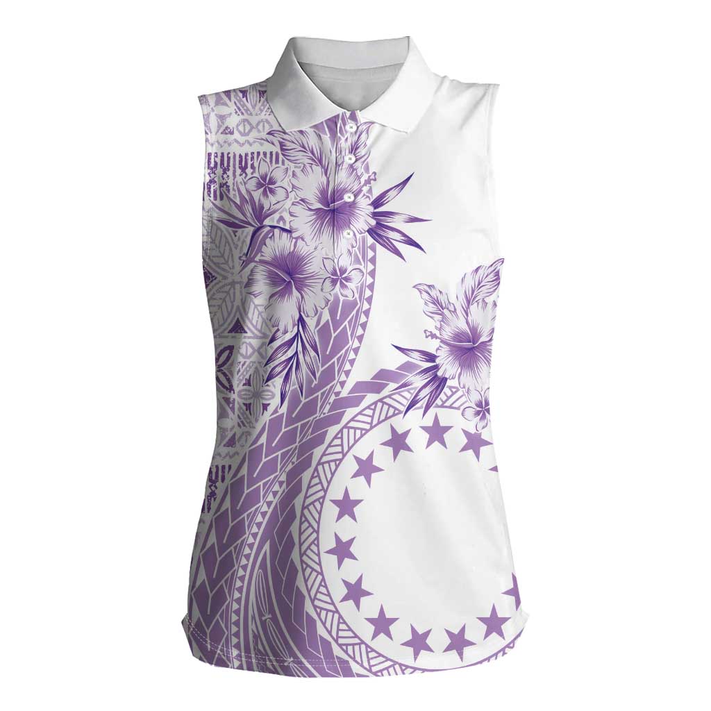 Kia Orana Cook Islands Women Sleeveless Polo Shirt Tiare and Stars - Lavender LT7 Female Lavender - Polynesian Pride