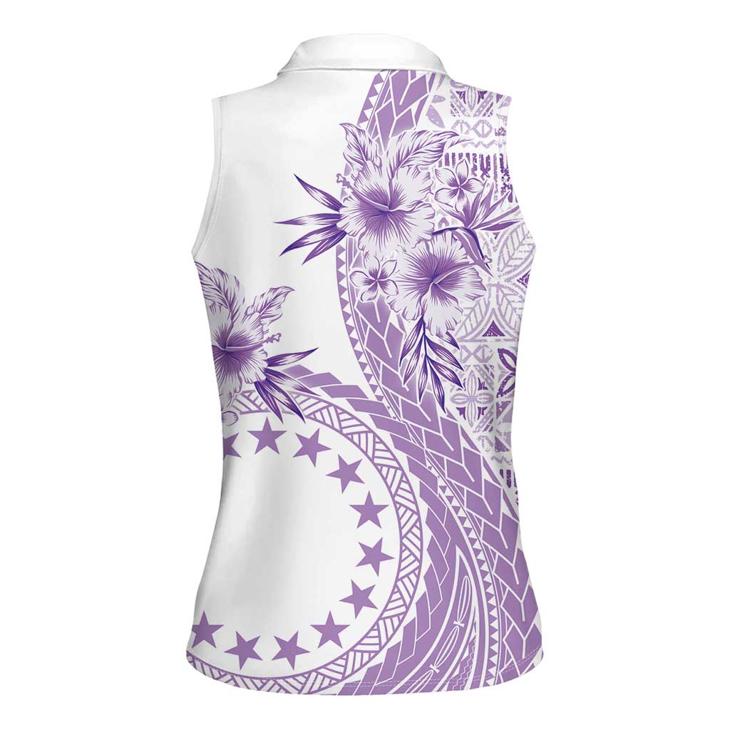 Kia Orana Cook Islands Women Sleeveless Polo Shirt Tiare and Stars - Lavender LT7 - Polynesian Pride