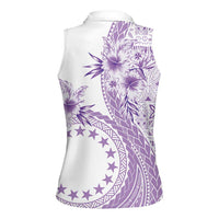 Kia Orana Cook Islands Women Sleeveless Polo Shirt Tiare and Stars - Lavender LT7 - Polynesian Pride