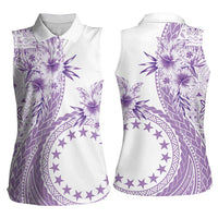 Kia Orana Cook Islands Women Sleeveless Polo Shirt Tiare and Stars - Lavender LT7 - Polynesian Pride