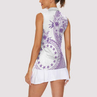 Kia Orana Cook Islands Women Sleeveless Polo Shirt Tiare and Stars - Lavender LT7 - Polynesian Pride