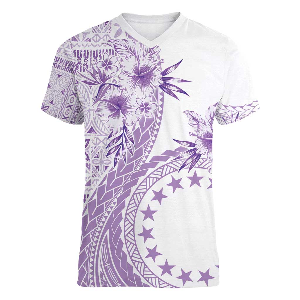 Kia Orana Cook Islands Women V-Neck T-Shirt Tiare and Stars - Lavender LT7 Female Lavender - Polynesian Pride