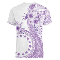 Kia Orana Cook Islands Women V-Neck T-Shirt Tiare and Stars - Lavender LT7 - Polynesian Pride