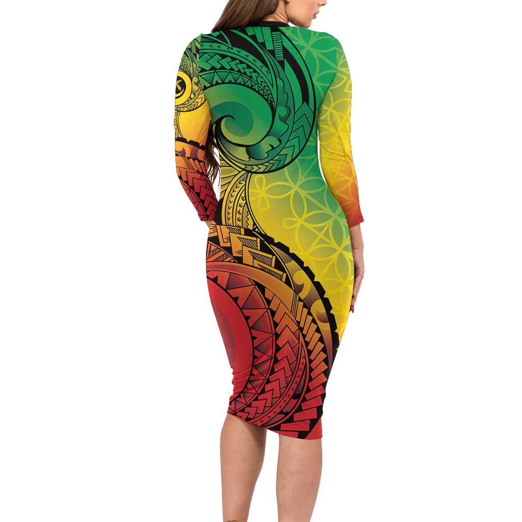 Vanuatu 45th Independence Anniversary Family Matching Long Sleeve Bodycon Dress and Hawaiian Shirt Ni-Van Sandroing LT7 - Polynesian Pride