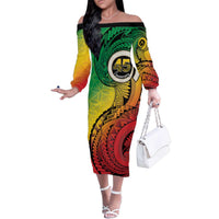 Vanuatu 45th Independence Anniversary Family Matching Off The Shoulder Long Sleeve Dress and Hawaiian Shirt Ni-Van Sandroing LT7 Mom's Dress Colorful - Polynesian Pride