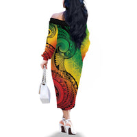 Vanuatu 45th Independence Anniversary Family Matching Off The Shoulder Long Sleeve Dress and Hawaiian Shirt Ni-Van Sandroing LT7 - Polynesian Pride