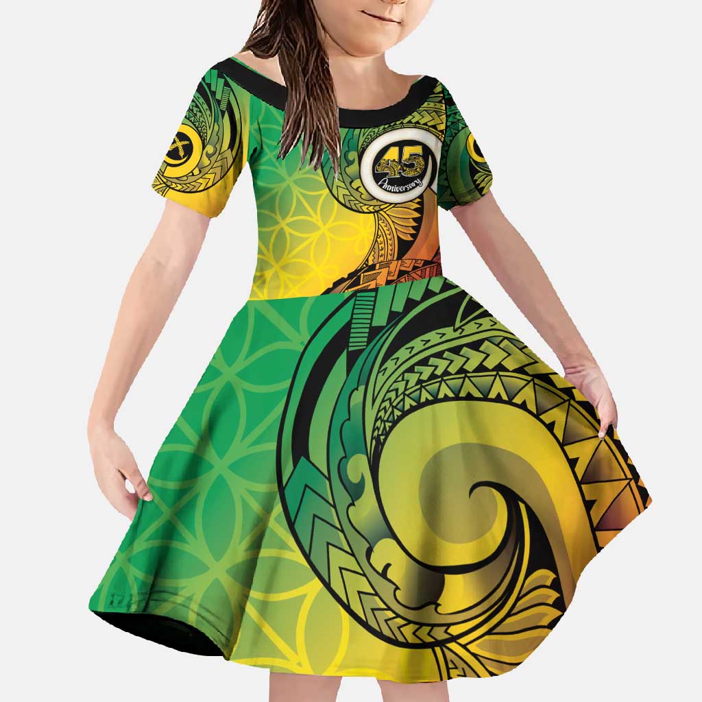Vanuatu 45th Independence Anniversary Family Matching Off Shoulder Maxi Dress and Hawaiian Shirt Ni-Van Sandroing LT7 Daughter's Dress Colorful - Polynesian Pride