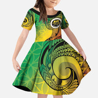 Vanuatu 45th Independence Anniversary Family Matching Off Shoulder Maxi Dress and Hawaiian Shirt Ni-Van Sandroing LT7 Daughter's Dress Colorful - Polynesian Pride