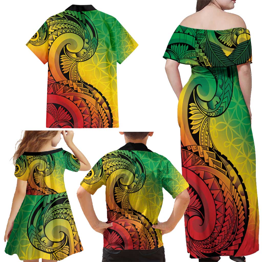 Vanuatu 45th Independence Anniversary Family Matching Off Shoulder Maxi Dress and Hawaiian Shirt Ni-Van Sandroing LT7 - Polynesian Pride
