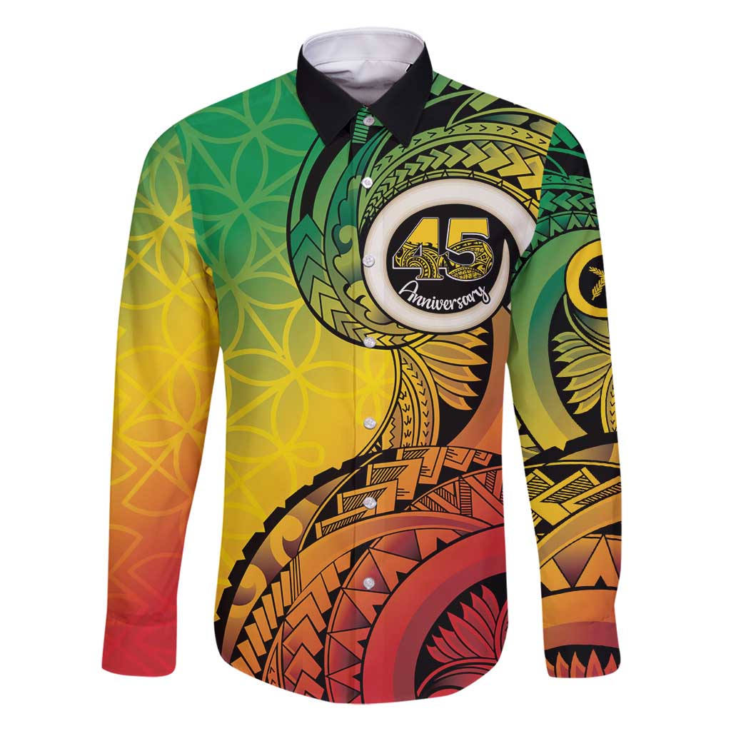 Vanuatu 45th Independence Anniversary Family Matching Off Shoulder Maxi Dress and Hawaiian Shirt Ni-Van Sandroing LT7 Dad's Shirt - Long Sleeve Colorful - Polynesian Pride