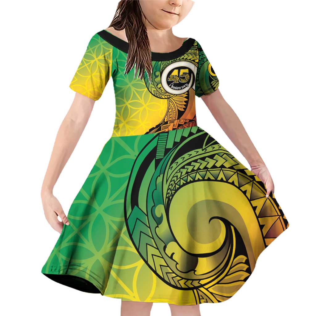Vanuatu 45th Independence Anniversary Family Matching Off Shoulder Short Dress and Hawaiian Shirt Ni-Van Sandroing LT7 Daughter's Dress Colorful - Polynesian Pride