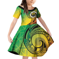 Vanuatu 45th Independence Anniversary Family Matching Off Shoulder Short Dress and Hawaiian Shirt Ni-Van Sandroing LT7 Daughter's Dress Colorful - Polynesian Pride