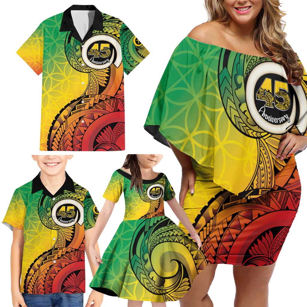 Vanuatu 45th Independence Anniversary Family Matching Off Shoulder Short Dress and Hawaiian Shirt Ni-Van Sandroing LT7 - Polynesian Pride
