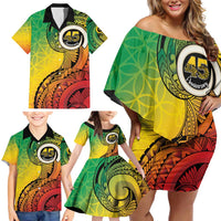 Vanuatu 45th Independence Anniversary Family Matching Off Shoulder Short Dress and Hawaiian Shirt Ni-Van Sandroing LT7 - Polynesian Pride