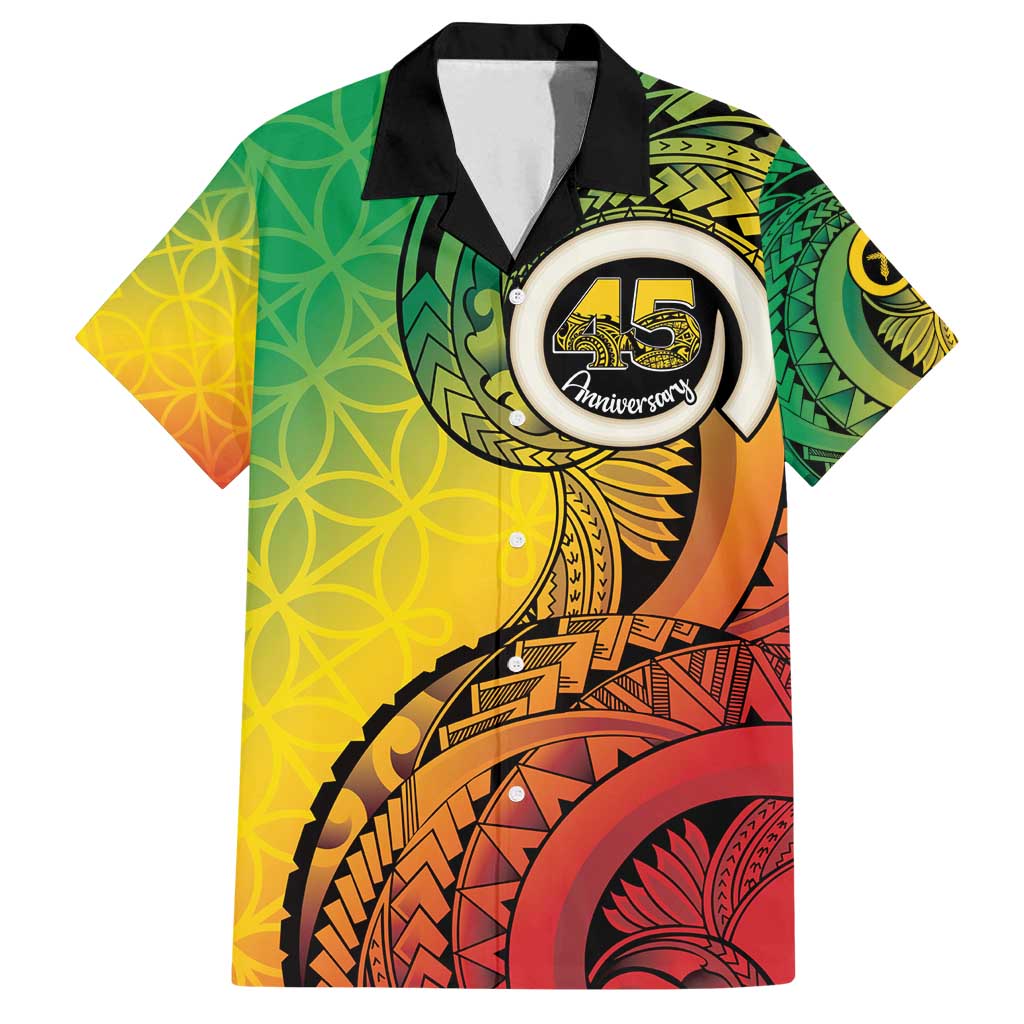 Vanuatu 45th Independence Anniversary Family Matching Off Shoulder Short Dress and Hawaiian Shirt Ni-Van Sandroing LT7 Dad's Shirt - Short Sleeve Colorful - Polynesian Pride