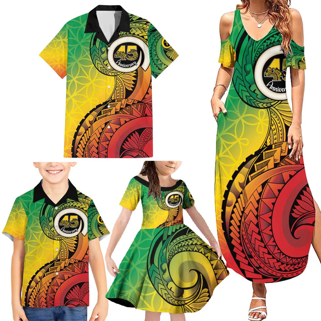 Vanuatu 45th Independence Anniversary Family Matching Summer Maxi Dress and Hawaiian Shirt Ni-Van Sandroing LT7 - Polynesian Pride