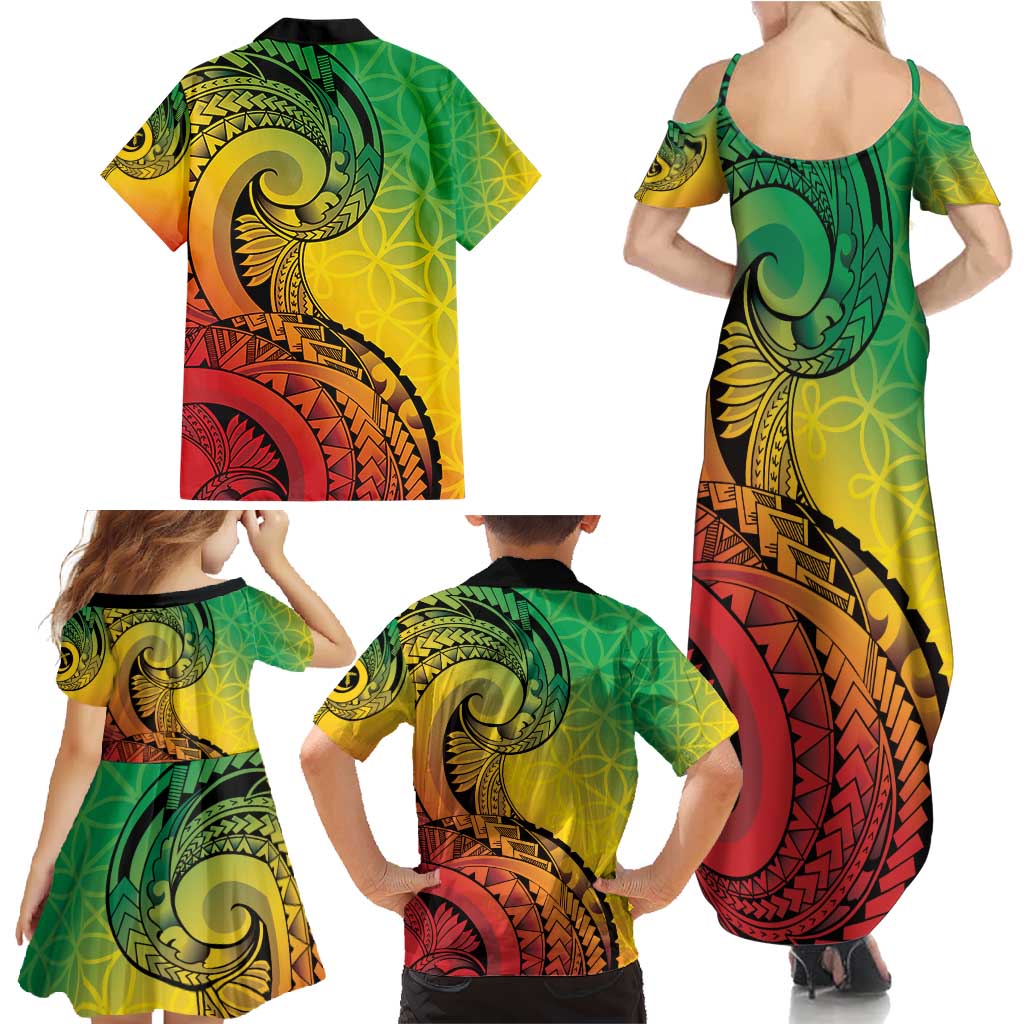 Vanuatu 45th Independence Anniversary Family Matching Summer Maxi Dress and Hawaiian Shirt Ni-Van Sandroing LT7 - Polynesian Pride