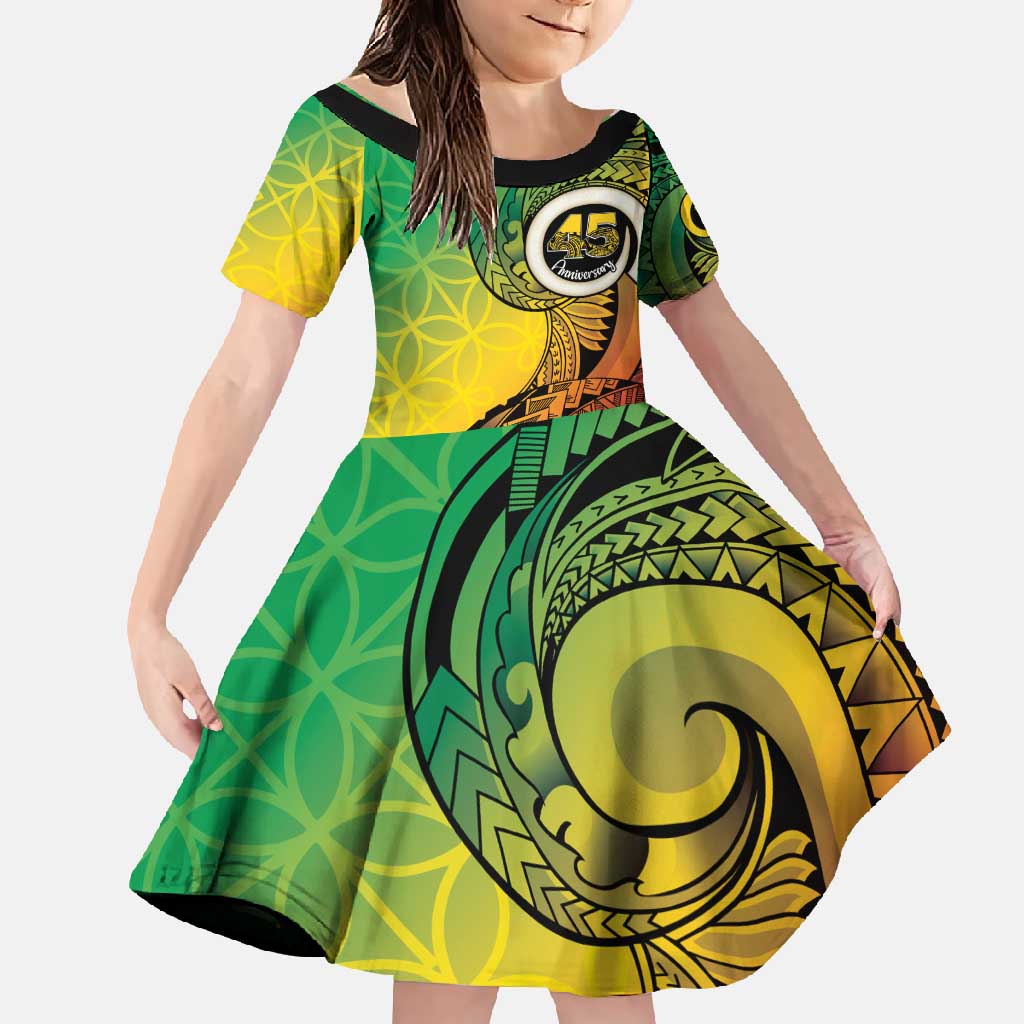 Vanuatu 45th Independence Anniversary Family Matching Tank Maxi Dress and Hawaiian Shirt Ni-Van Sandroing LT7 Daughter's Dress Colorful - Polynesian Pride