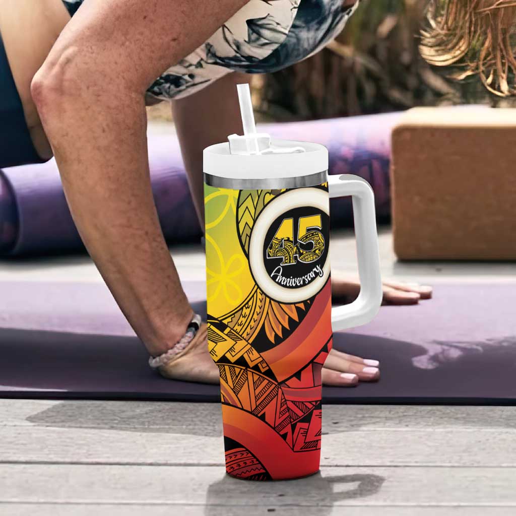 Vanuatu 45th Independence Anniversary Tumbler With Handle Ni-Van Sandroing - Polynesian Pride