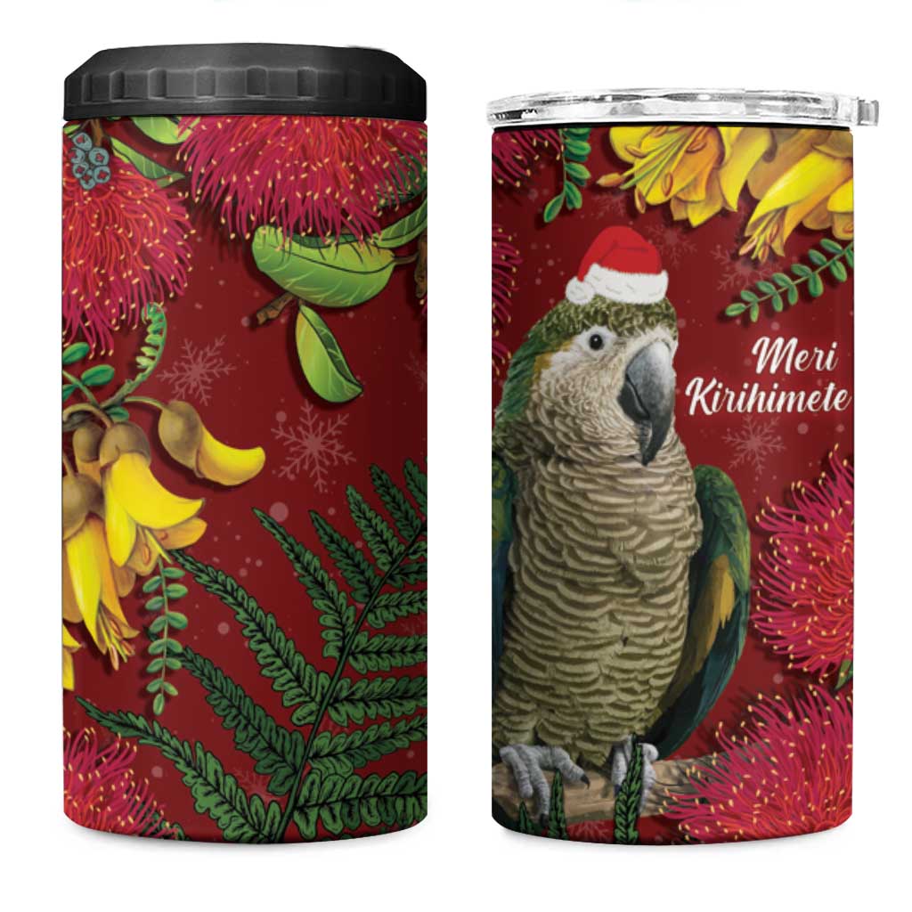 Kakapo Bird New Zealand 4 in 1 Can Cooler Tumbler Floral Christmas LT7 One Size: 16 oz Red - Polynesian Pride