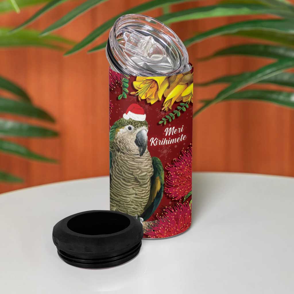 Kakapo Bird New Zealand 4 in 1 Can Cooler Tumbler Floral Christmas LT7 - Polynesian Pride
