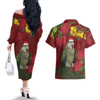 Kakapo Bird New Zealand Couples Matching Off The Shoulder Long Sleeve Dress and Hawaiian Shirt Floral Christmas LT7 - Polynesian Pride