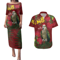 Kakapo Bird New Zealand Couples Matching Puletasi and Hawaiian Shirt Floral Christmas LT7 Red - Polynesian Pride