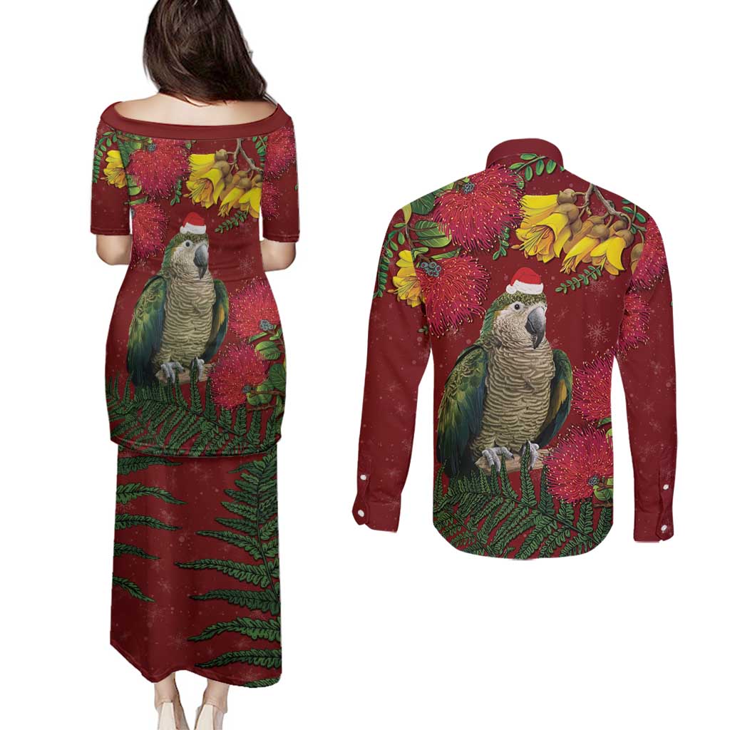 Kakapo Bird New Zealand Couples Matching Puletasi and Long Sleeve Button Shirt Floral Christmas LT7 - Polynesian Pride
