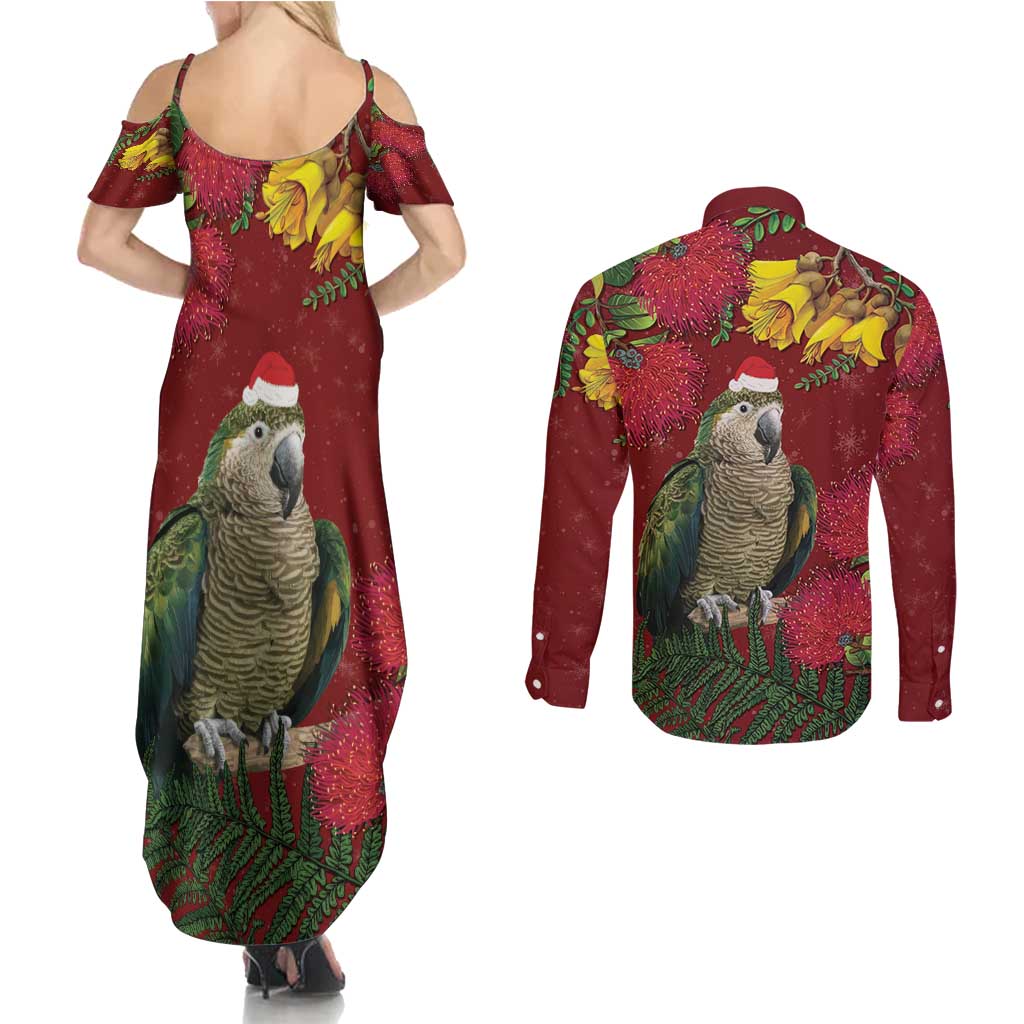 Kakapo Bird New Zealand Couples Matching Summer Maxi Dress and Long Sleeve Button Shirt Floral Christmas LT7 - Polynesian Pride