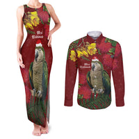 Kakapo Bird New Zealand Couples Matching Tank Maxi Dress and Long Sleeve Button Shirt Floral Christmas LT7 Red - Polynesian Pride