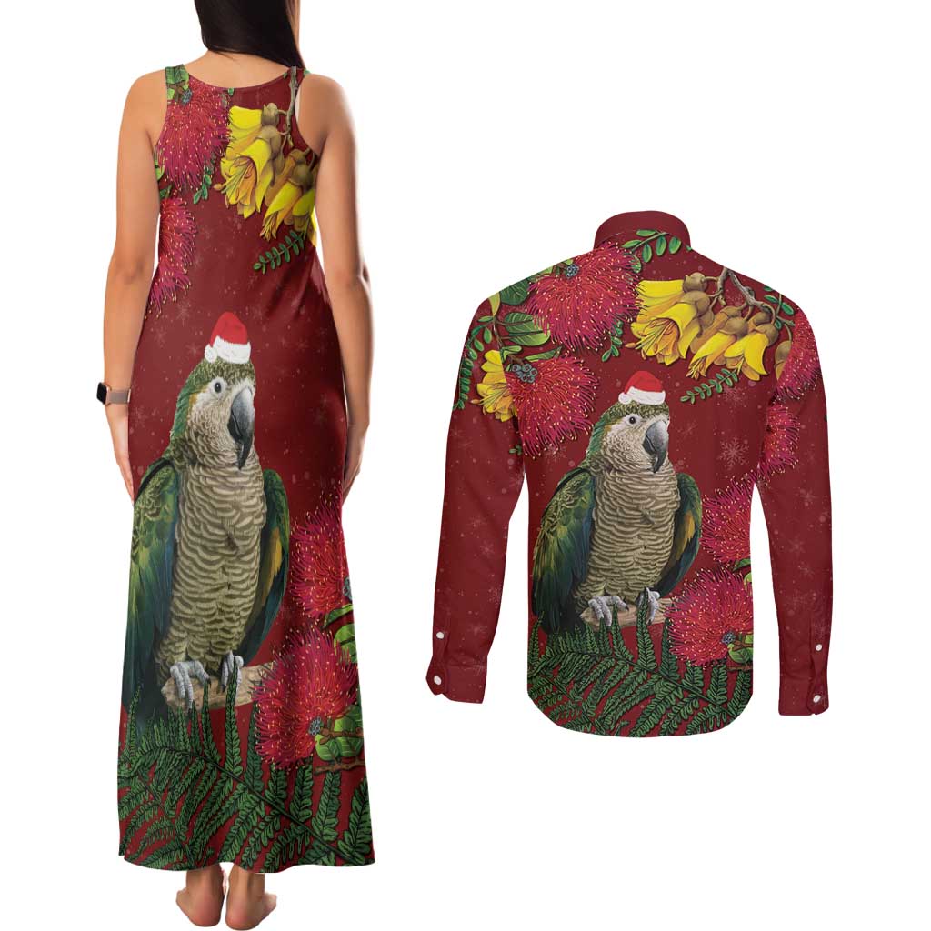 Kakapo Bird New Zealand Couples Matching Tank Maxi Dress and Long Sleeve Button Shirt Floral Christmas LT7 - Polynesian Pride