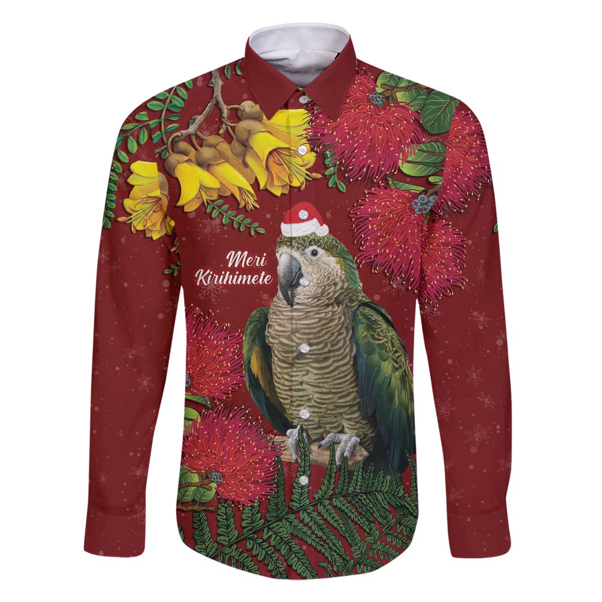 Kakapo Bird New Zealand Family Matching Off The Shoulder Long Sleeve Dress and Hawaiian Shirt Floral Christmas LT7 Dad's Shirt - Long Sleeve Red - Polynesian Pride