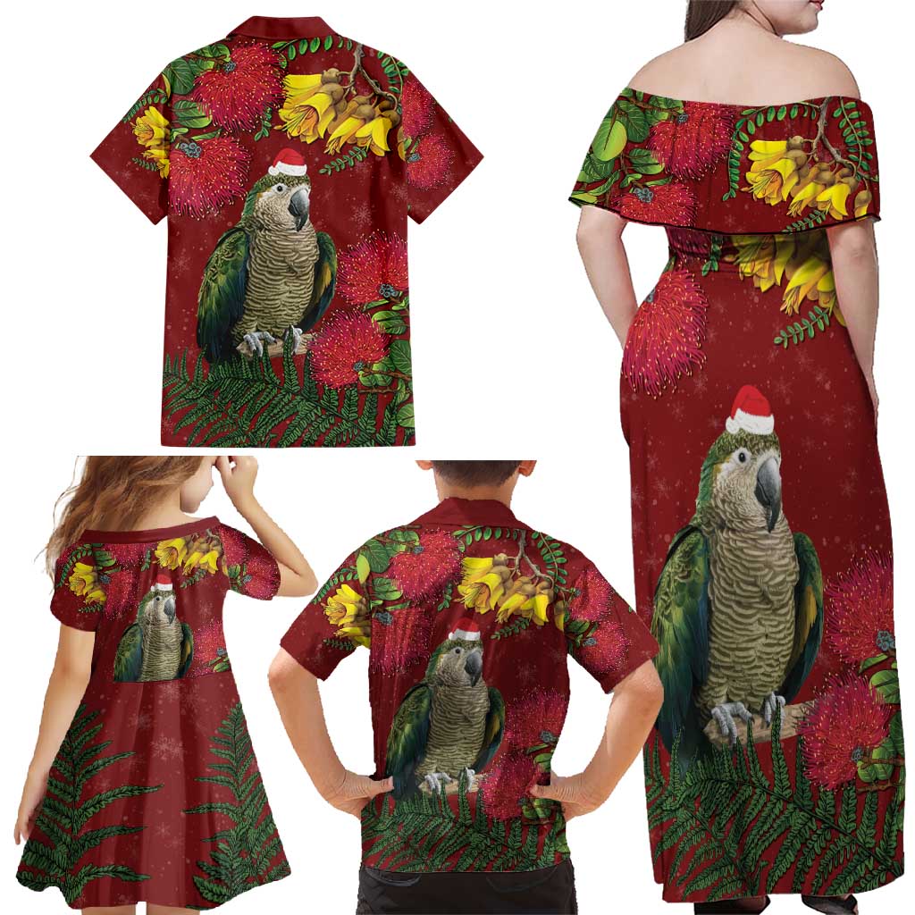 Kakapo Bird New Zealand Family Matching Off Shoulder Maxi Dress and Hawaiian Shirt Floral Christmas LT7 - Polynesian Pride