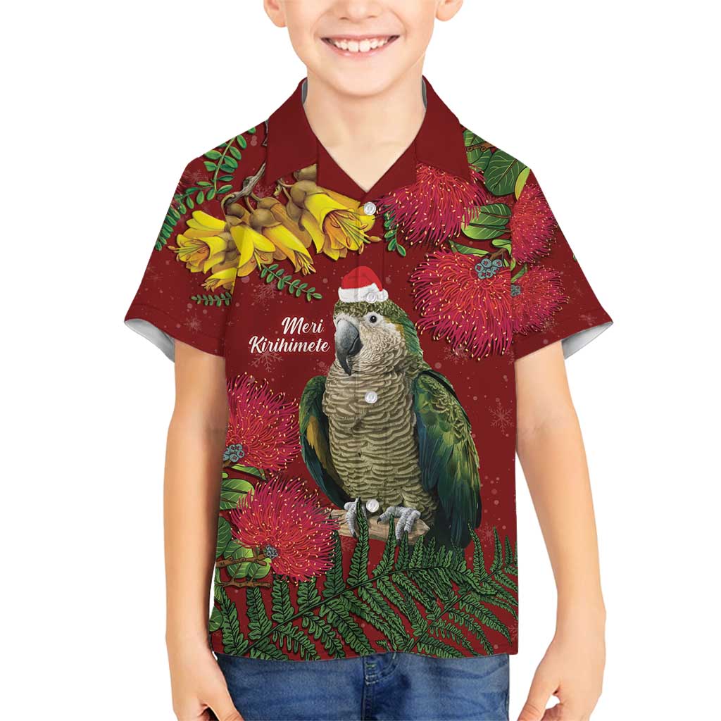 Kakapo Bird New Zealand Family Matching Off Shoulder Maxi Dress and Hawaiian Shirt Floral Christmas LT7 Son's Shirt Red - Polynesian Pride