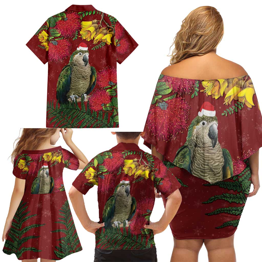 Kakapo Bird New Zealand Family Matching Off Shoulder Short Dress and Hawaiian Shirt Floral Christmas LT7 - Polynesian Pride