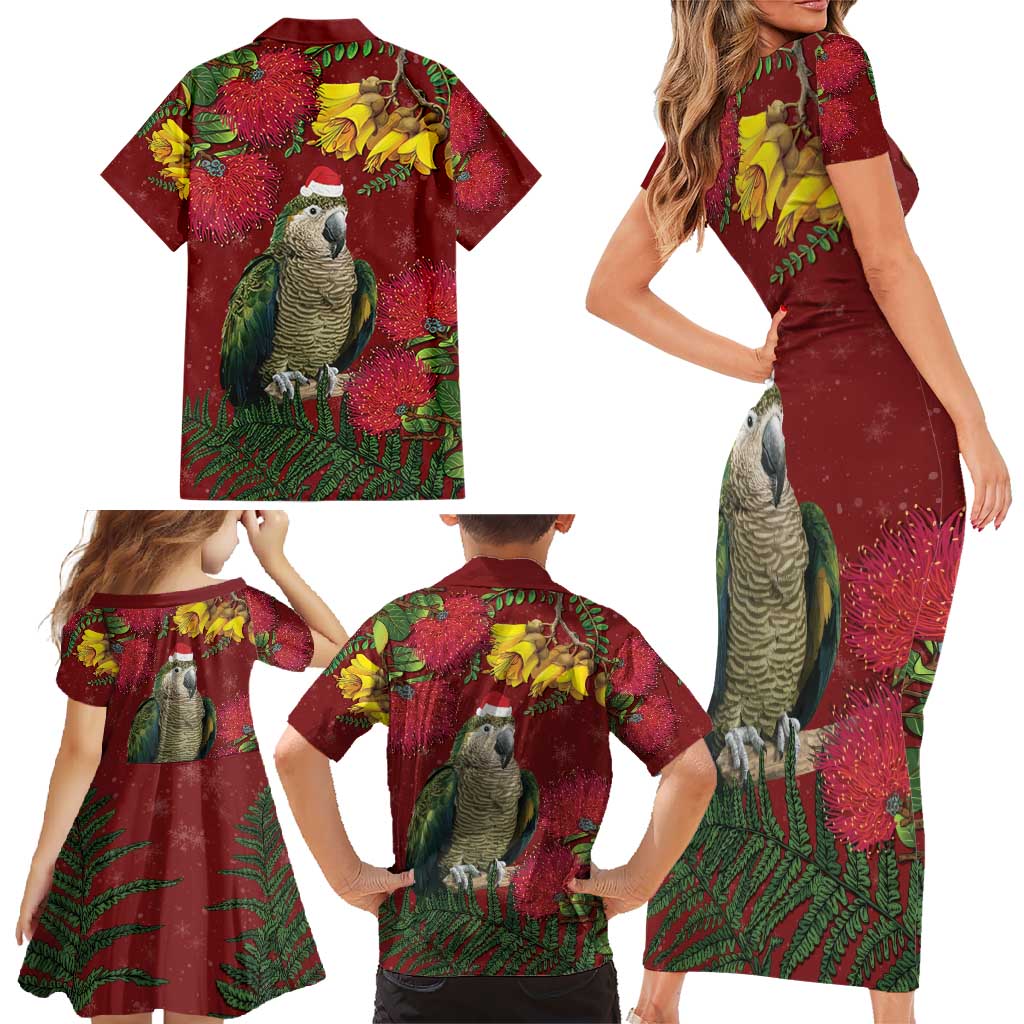 Kakapo Bird New Zealand Family Matching Short Sleeve Bodycon Dress and Hawaiian Shirt Floral Christmas LT7 - Polynesian Pride