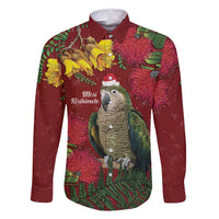 Kakapo Bird New Zealand Family Matching Summer Maxi Dress and Hawaiian Shirt Floral Christmas LT7 Dad's Shirt - Long Sleeve Red - Polynesian Pride