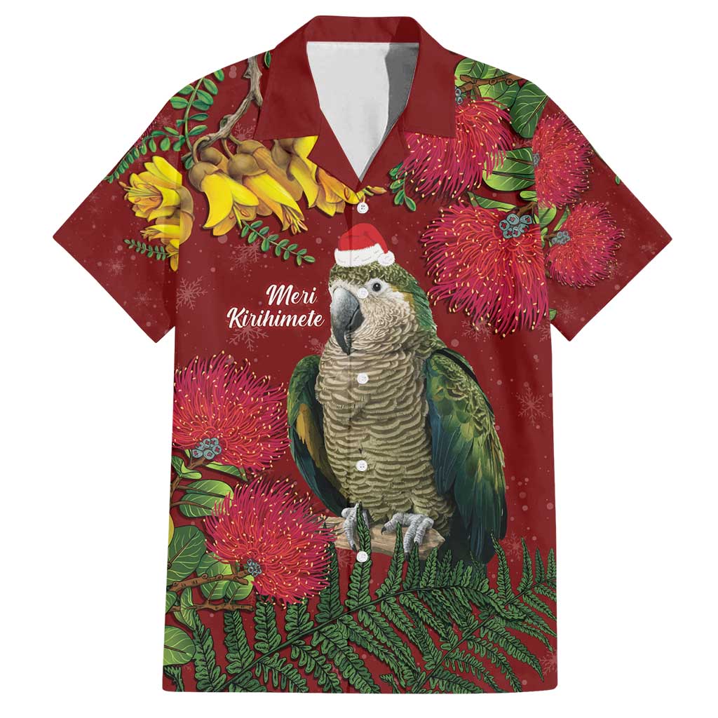 Kakapo Bird New Zealand Family Matching Tank Maxi Dress and Hawaiian Shirt Floral Christmas LT7 Dad's Shirt - Short Sleeve Red - Polynesian Pride