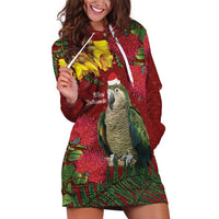 Kakapo Bird New Zealand Hoodie Dress Floral Christmas LT7 Red - Polynesian Pride