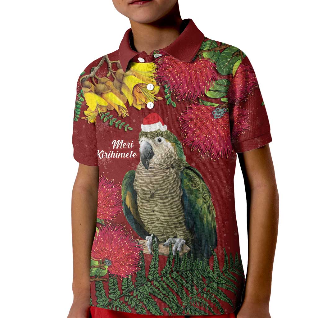 Kakapo Bird New Zealand Kid Polo Shirt Floral Christmas LT7 Kid Red - Polynesian Pride