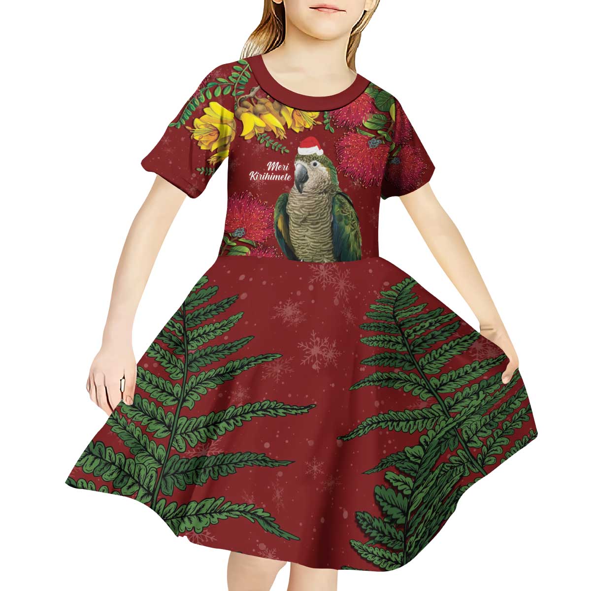 Kakapo Bird New Zealand Kid Short Sleeve Dress Floral Christmas LT7 - Polynesian Pride
