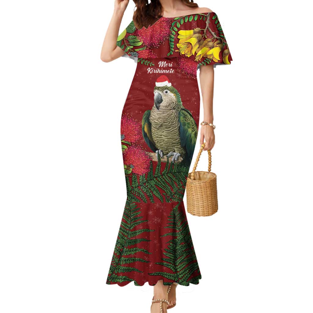 Kakapo Bird New Zealand Mermaid Dress Floral Christmas LT7 Women Red - Polynesian Pride