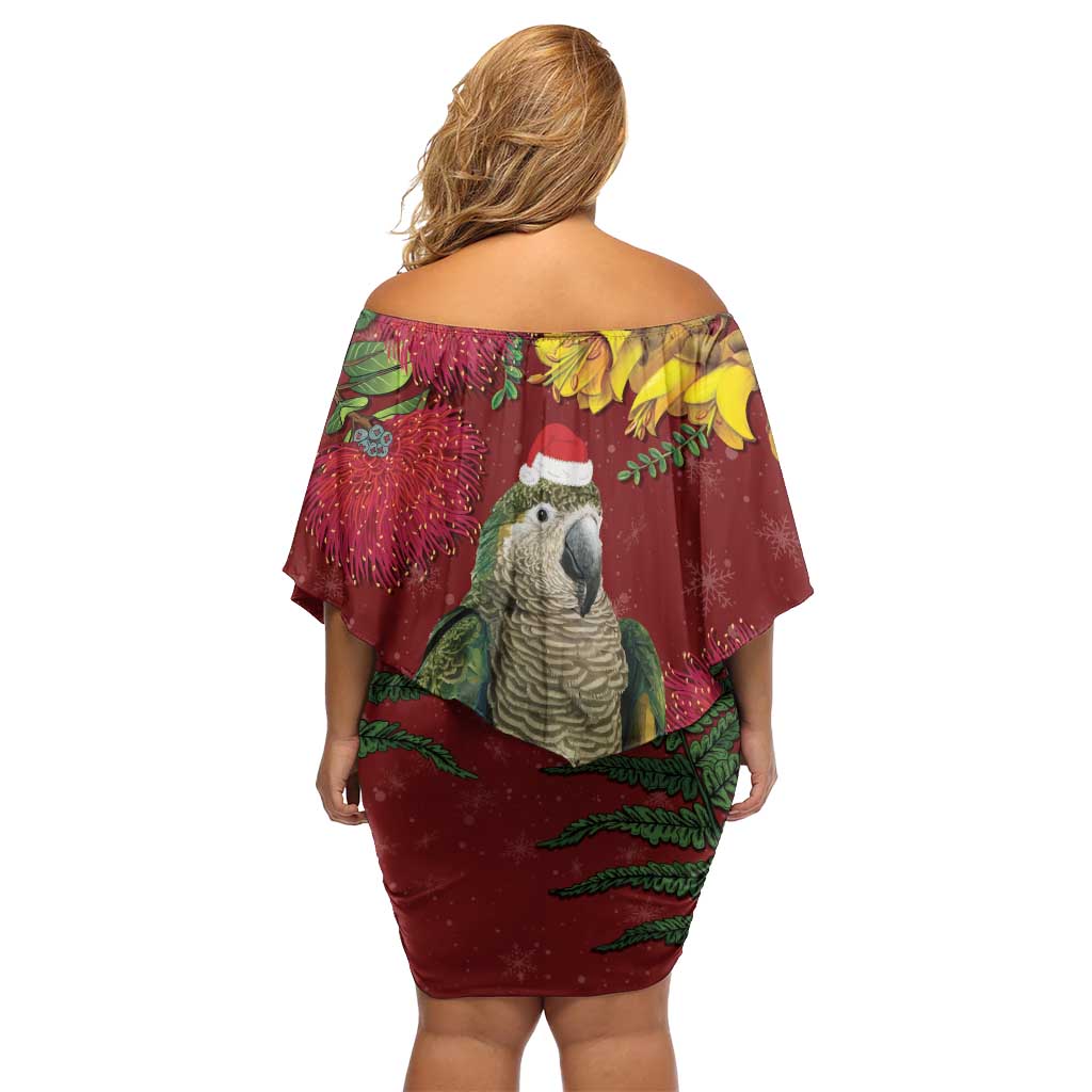 Kakapo Bird New Zealand Off Shoulder Short Dress Floral Christmas LT7 - Polynesian Pride